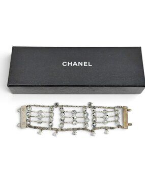 Vintage Chanel CC silver crystal bead Multistrand bracelet - GM1037